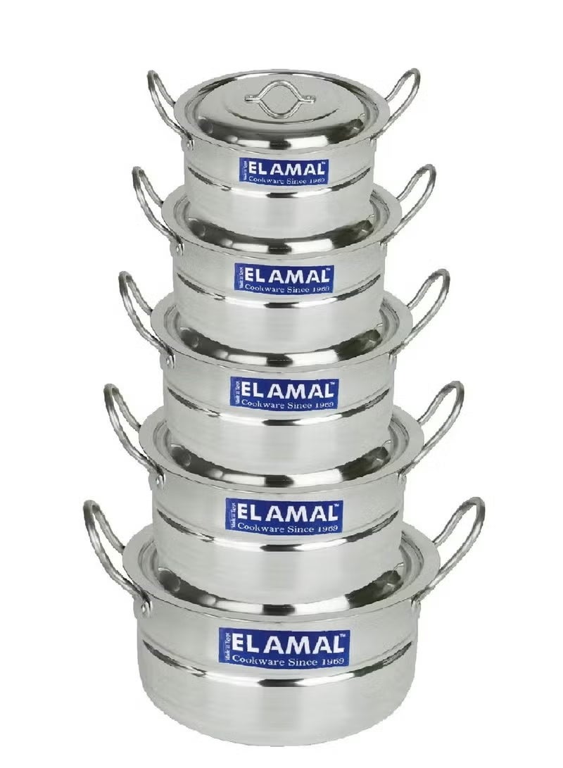 ELAMAL Shiny Aluminum Cookware Set - 5-Piece Cookware and Kitchen Set in Different Sizes (16/18/20/22/24 cm) - Heat-Resistant Handles - High-Quality Egyptian Made - Image 1